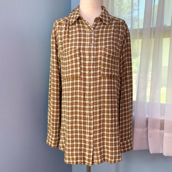 Anthropologie Tops - Anthropologie Pilcro Plaid Crinkle Button Down Shirt Size XS